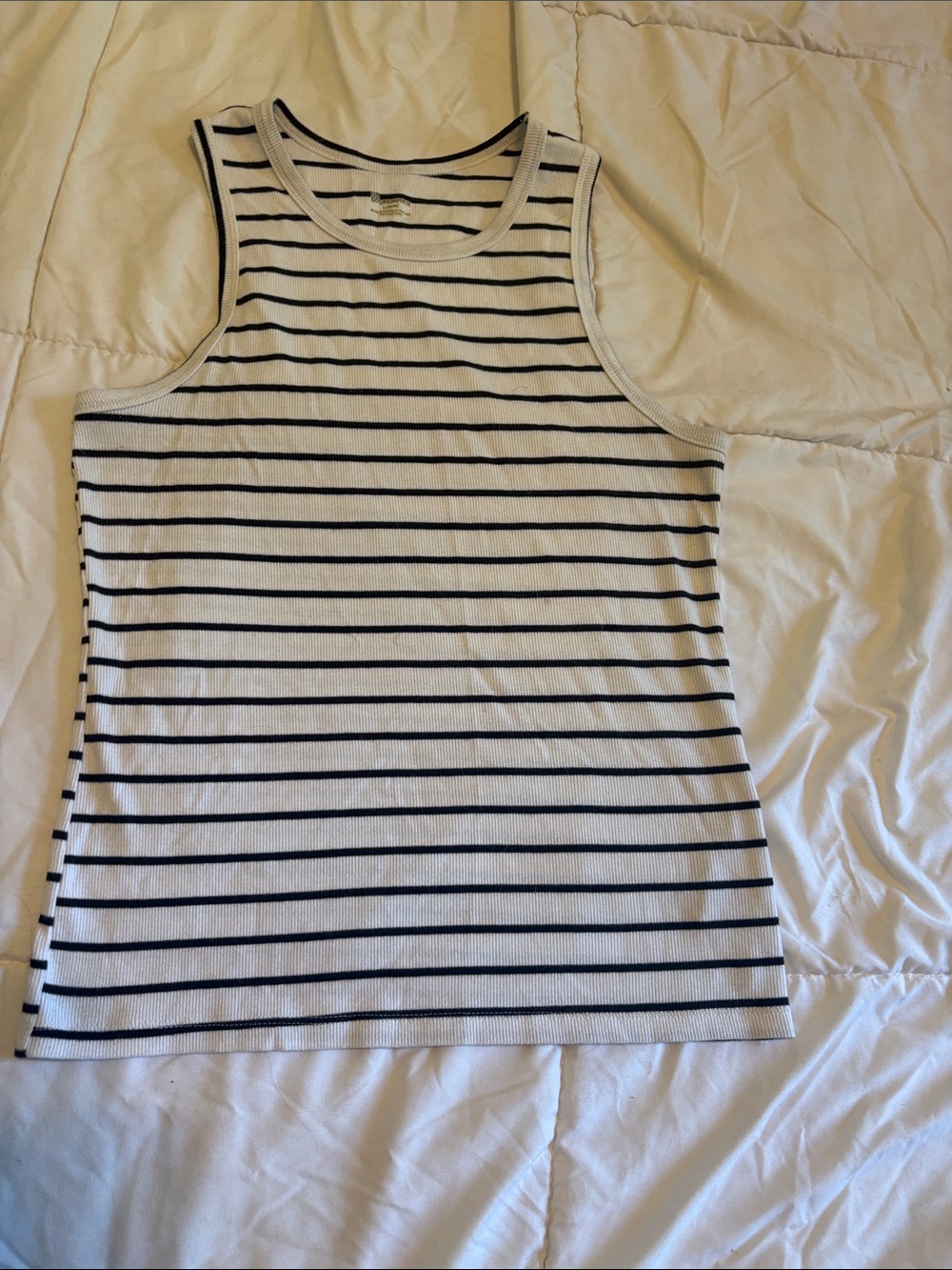No Boundaries White and Black Striped Ribbed Tank Top